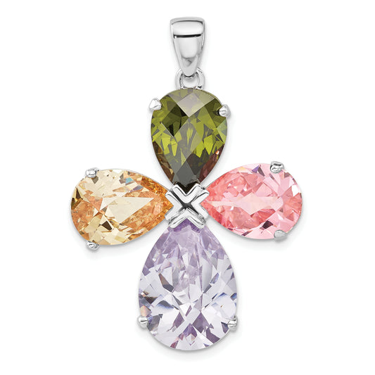 Sterling Silver Polished Multi-Color Cz Cross Pendant