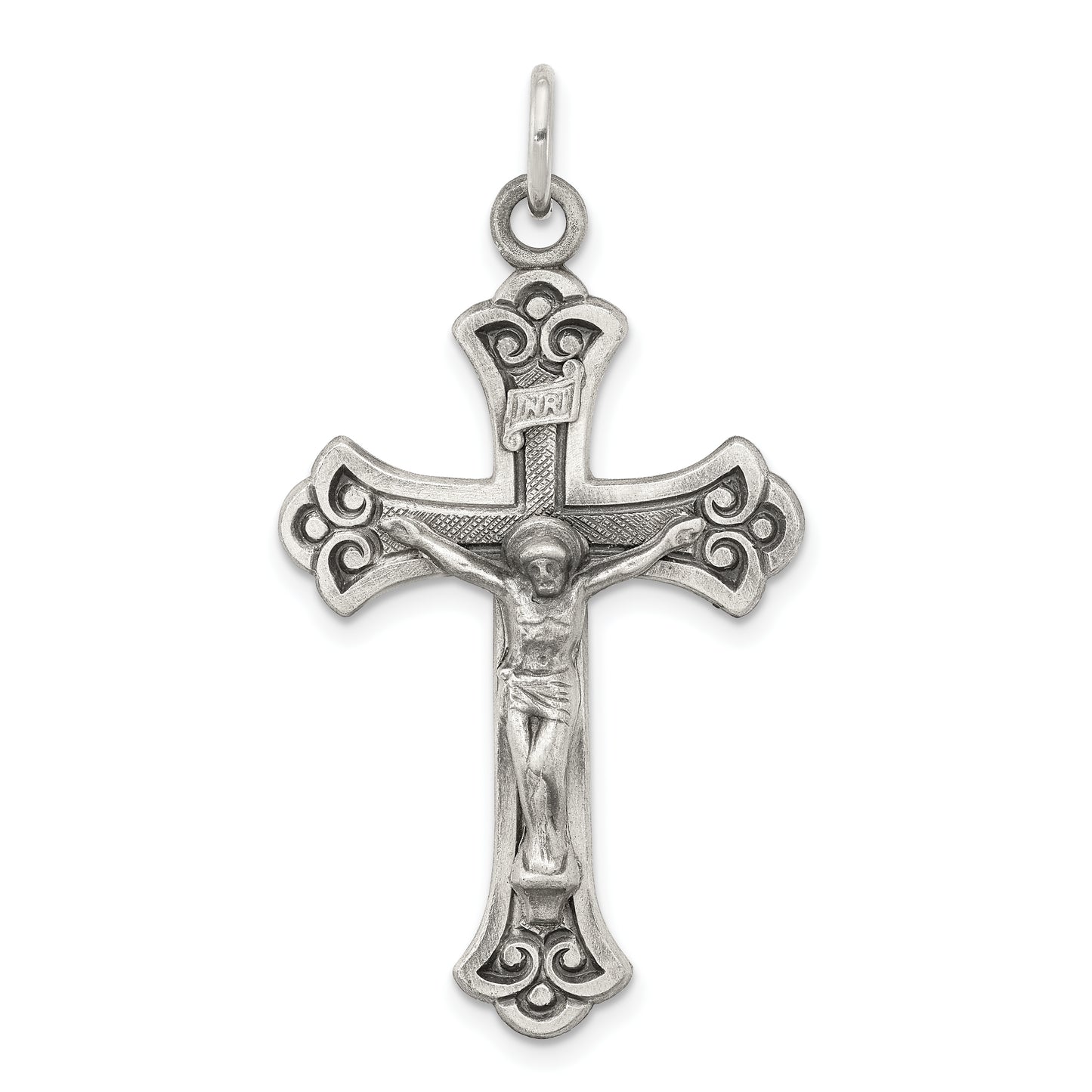 Sterling Silver Antiqued Inri Crucifix Pendant