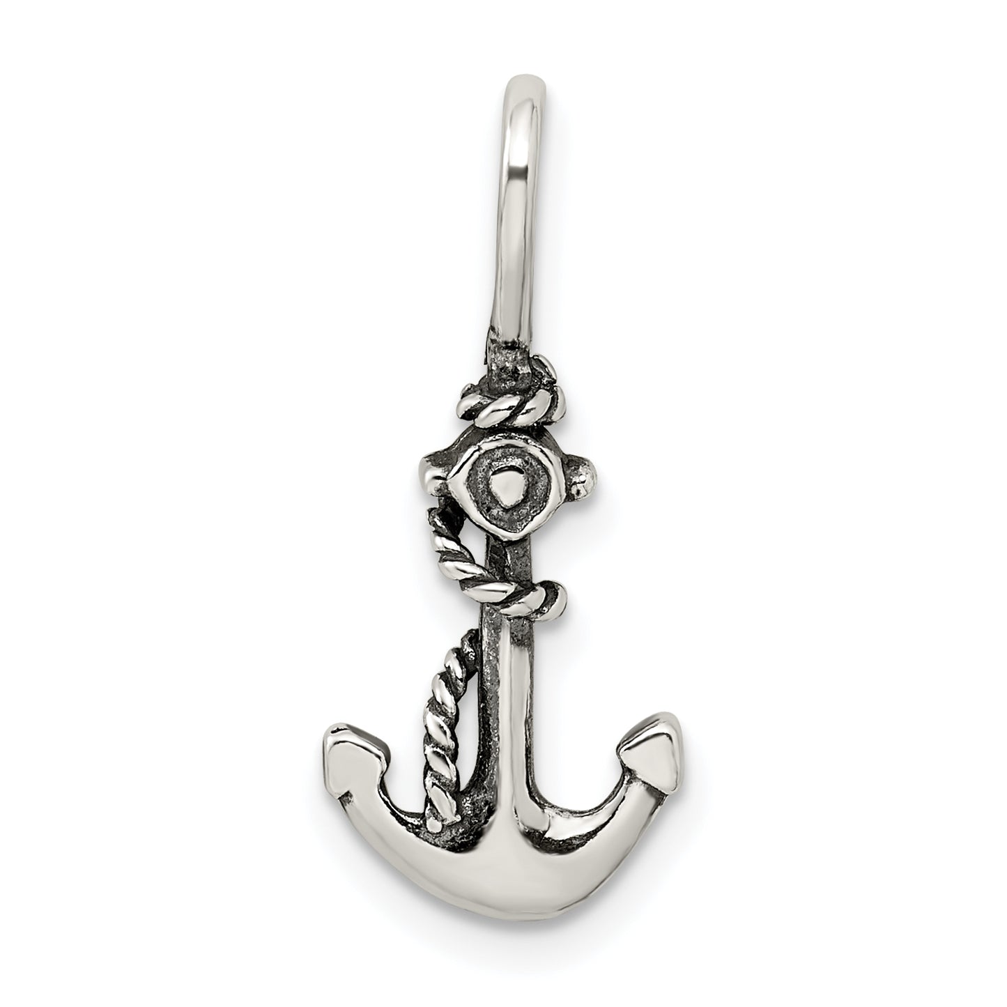 Sterling Silver Antiqued Anchor And Rope Pendant