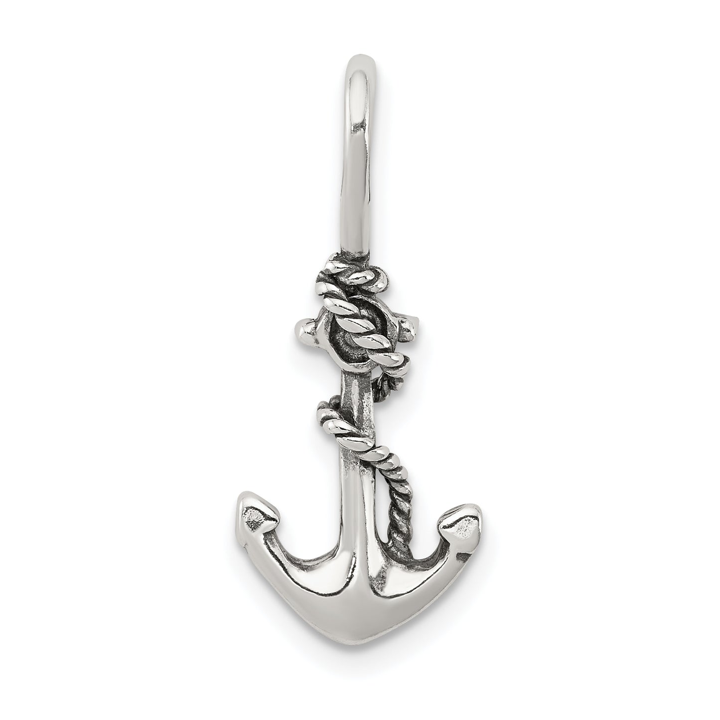 Sterling Silver Antiqued Anchor And Rope Pendant