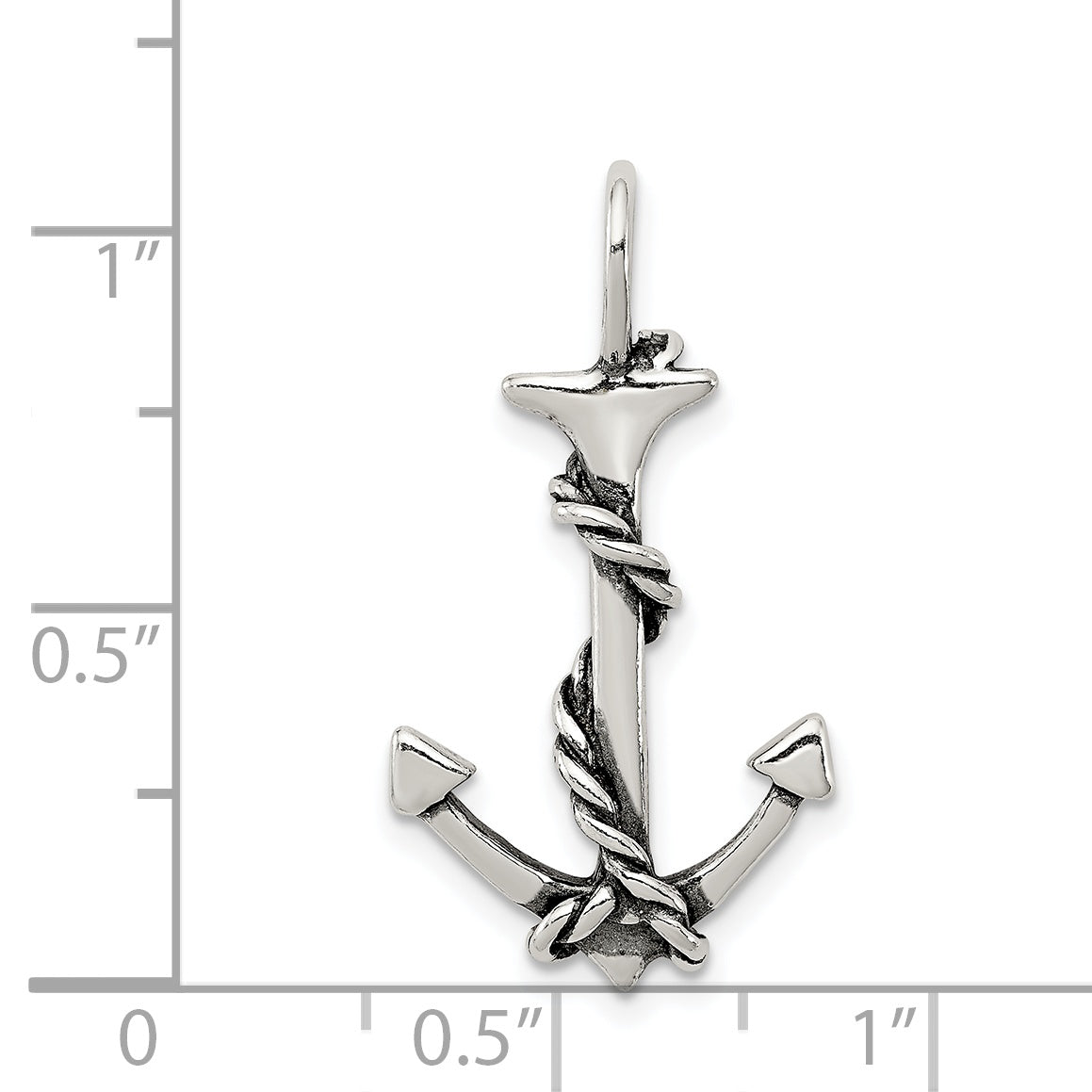 Sterling Silver 3D Antiqued Anchor And Rope Pendant