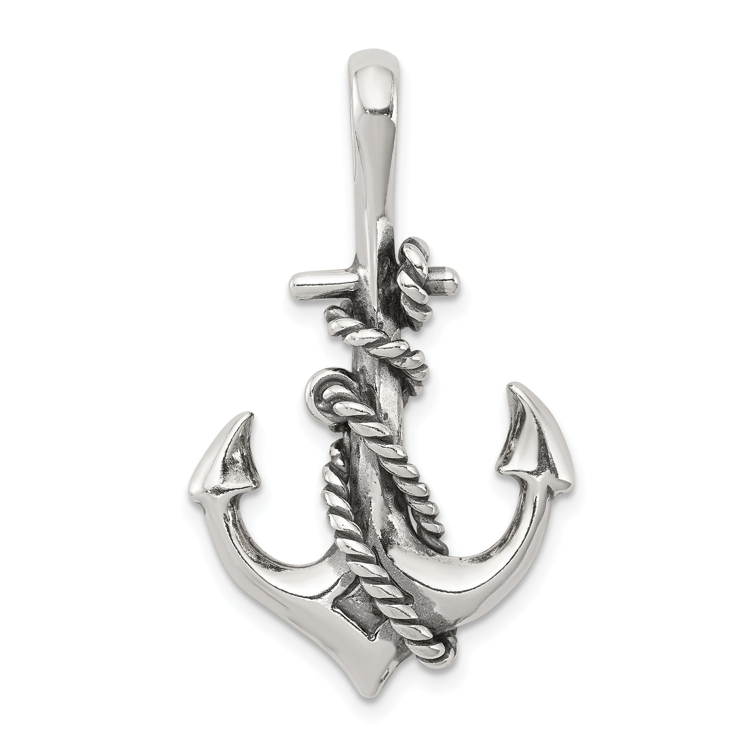 Sterling Silver Antiqued Anchor And Rope Pendant