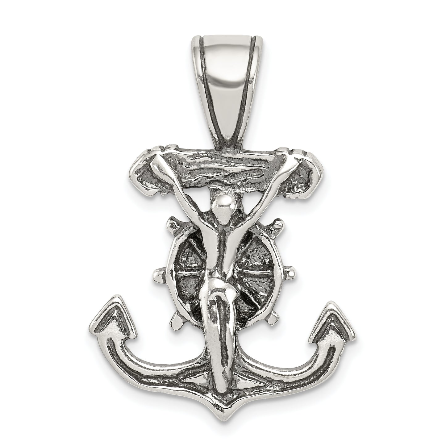 Sterling Silver Antiqued Mariner'S Crucifix Pendant