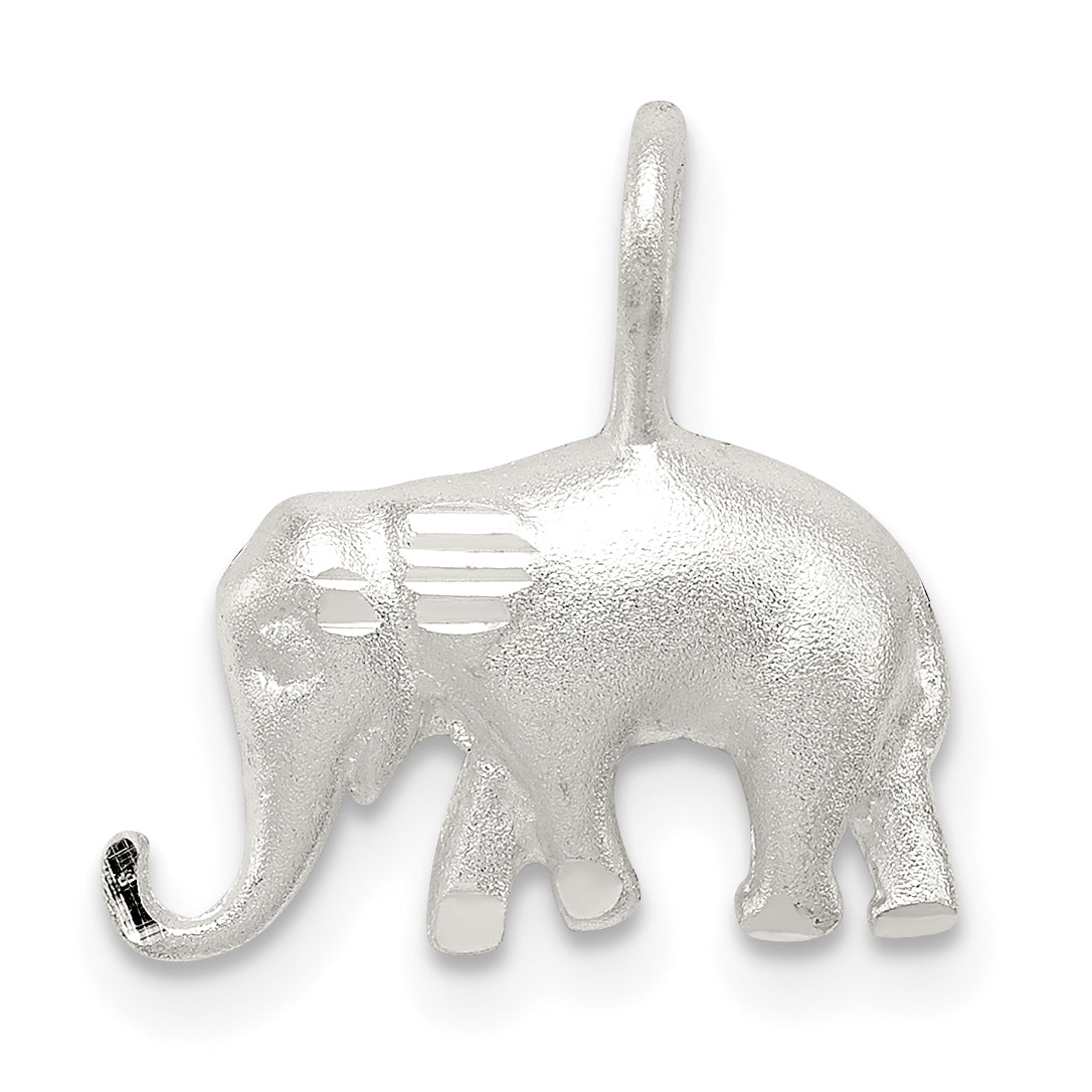 Sterling Silver Satin Diamond-Cut Elephant Pendant