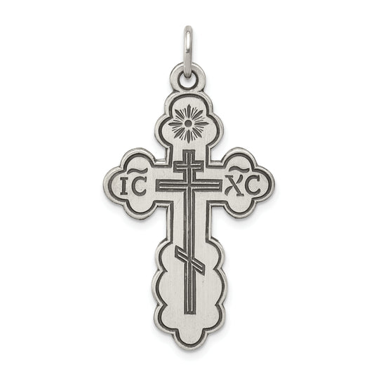 Sterling Silver Antiqued Eastern Orthodox Cross Pendant