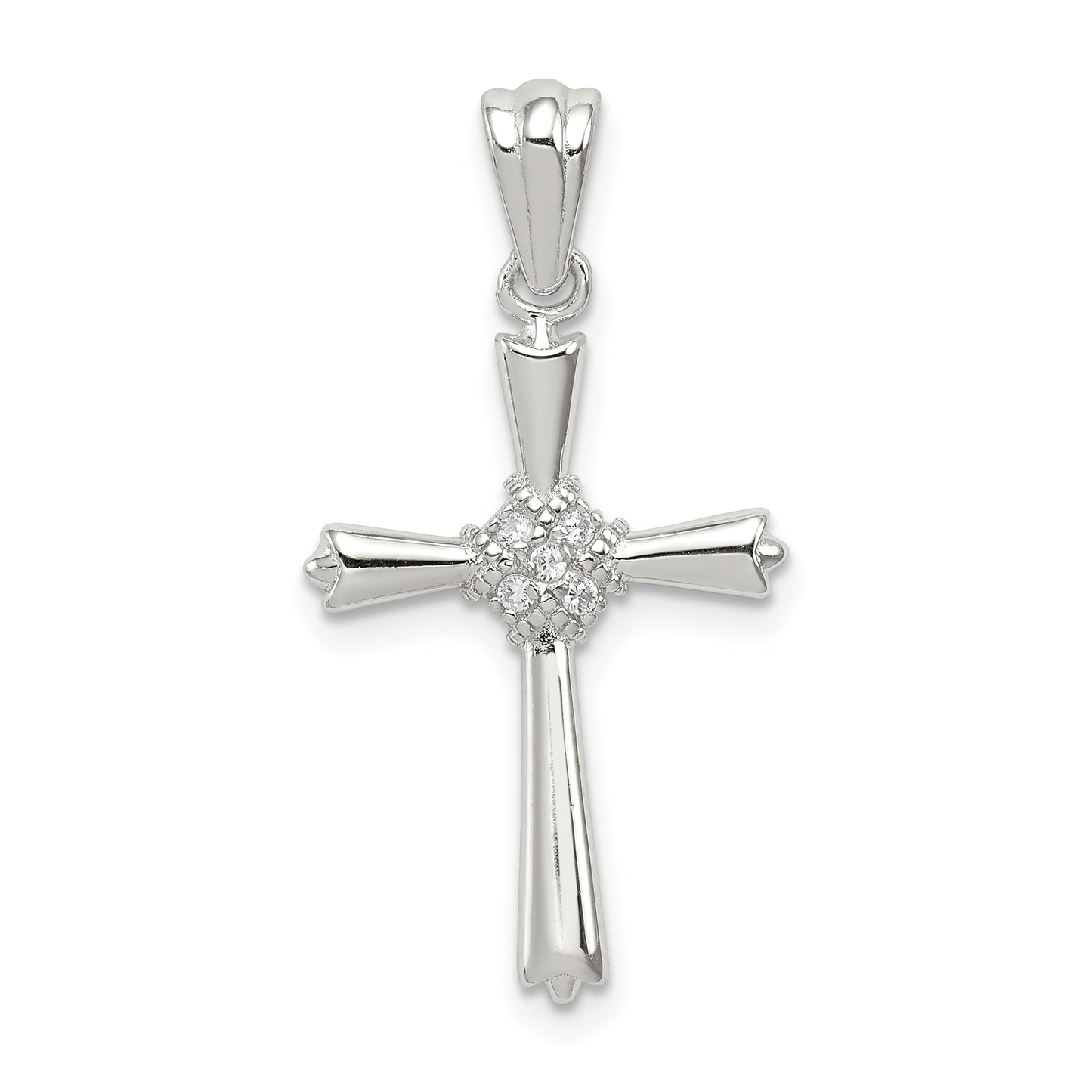 Sterling Silver Rhodium-Plated Cz Cross Pendant