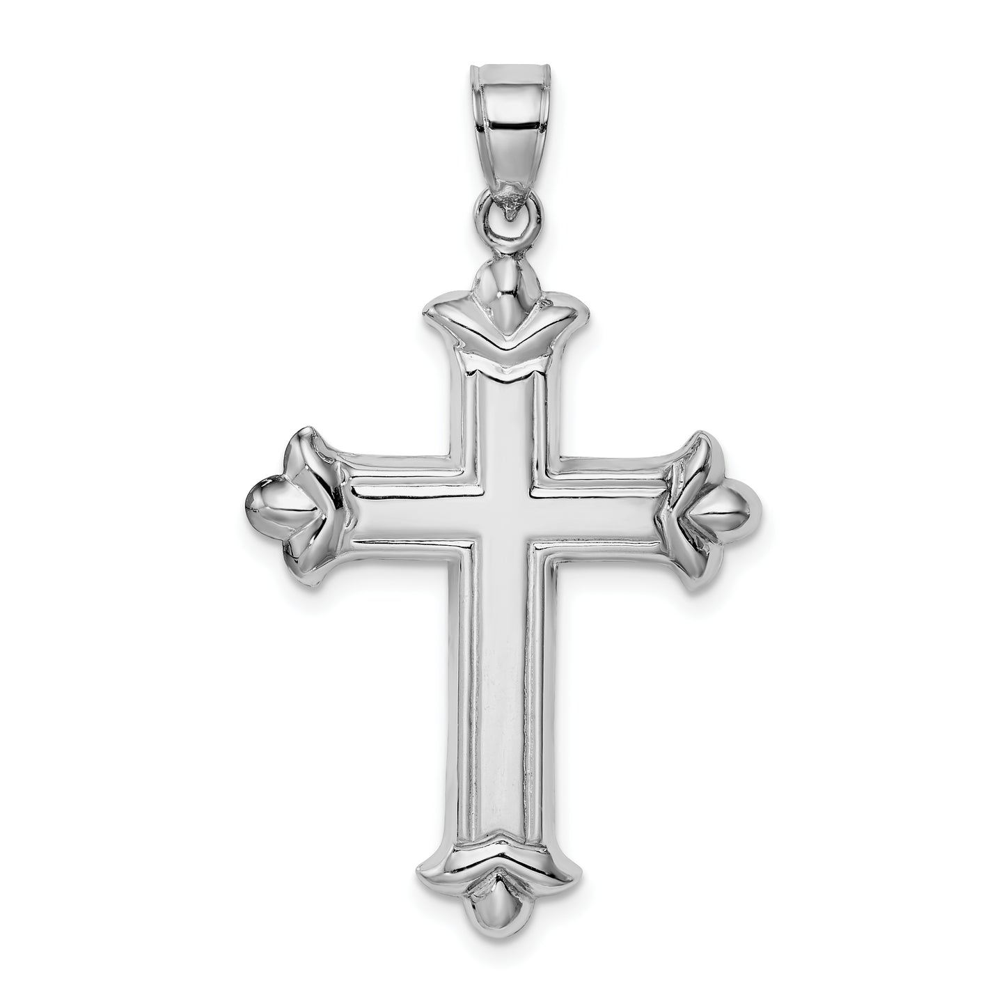 Sterling Silver Rhodium-Plated Fleur-De-Lis Cross Pendant