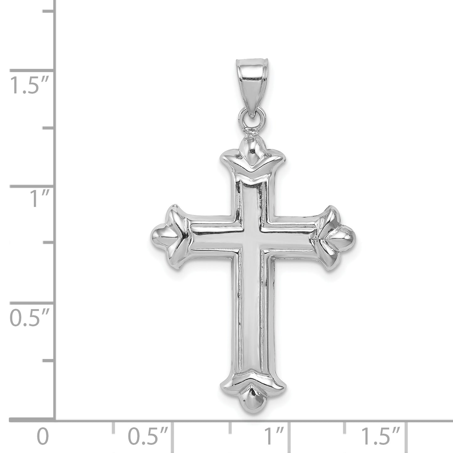 Sterling Silver Rhodium-Plated Fleur-De-Lis Cross Pendant