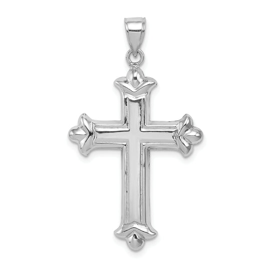 Sterling Silver Rhodium-Plated Fleur-De-Lis Cross Pendant