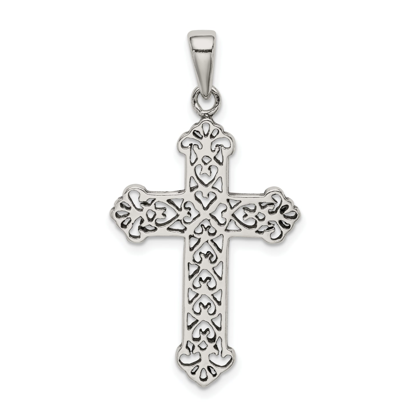 Sterling Silver Antiqued Fleur De Lis Cross Pendant