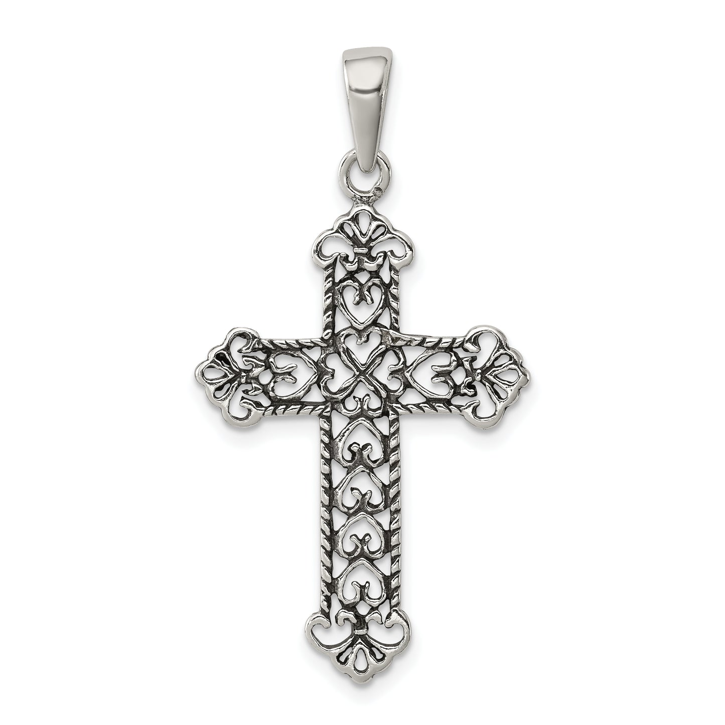 Sterling Silver Antiqued Fleur De Lis Cross Pendant