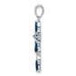 Sterling Silver Rhodium-Plated Sapphire And Diamond Cross Pendant