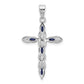 Sterling Silver Rhodium-Plated Sapphire And Diamond Cross Pendant