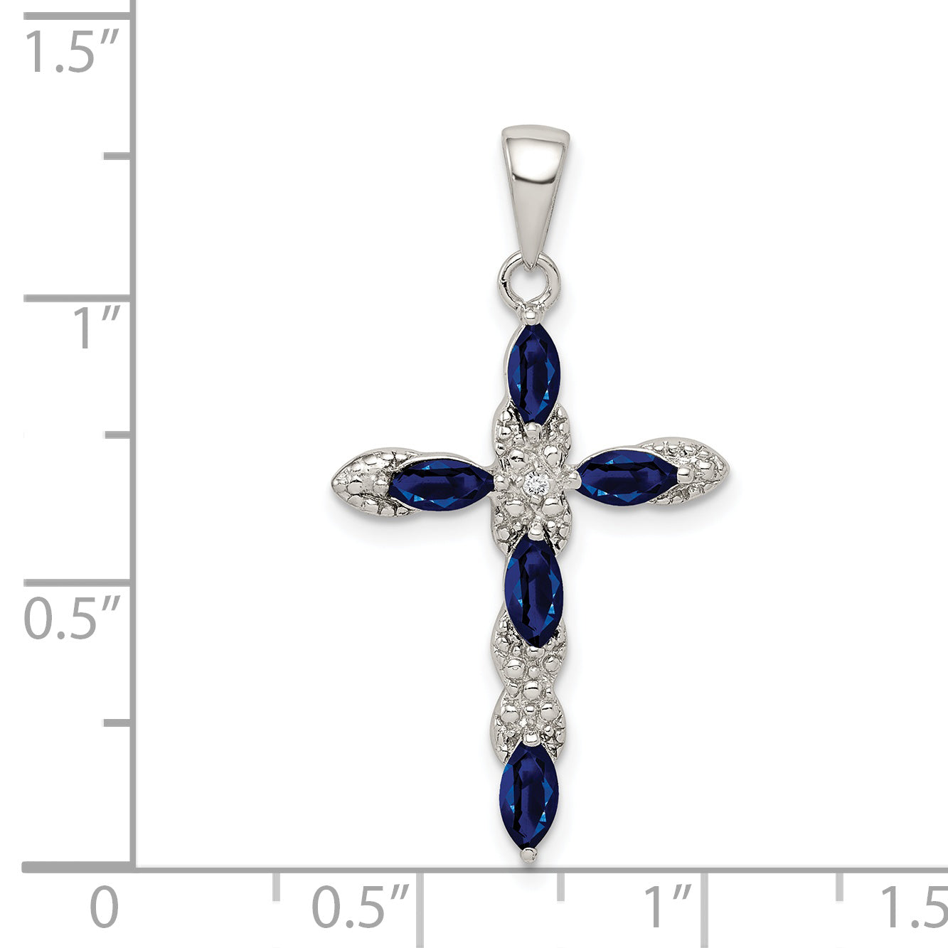 Sterling Silver Rhodium-Plated Sapphire And Diamond Cross Pendant