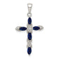 Sterling Silver Rhodium-Plated Sapphire And Diamond Cross Pendant