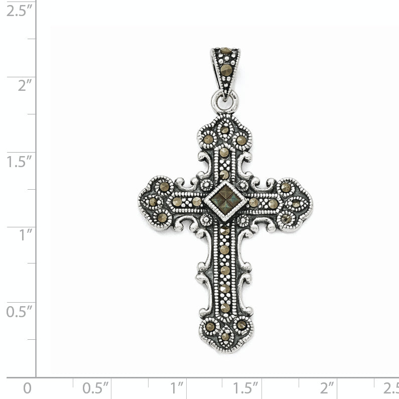 Sterling Silver Antiqued Marcasite Cross Pendant