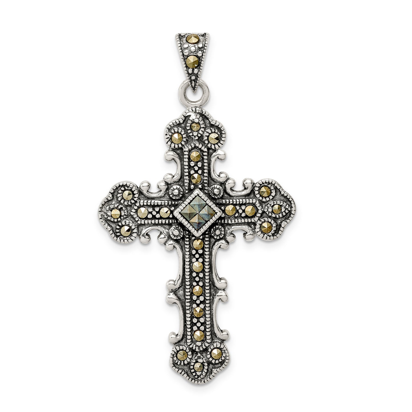 Sterling Silver Antiqued Marcasite Cross Pendant