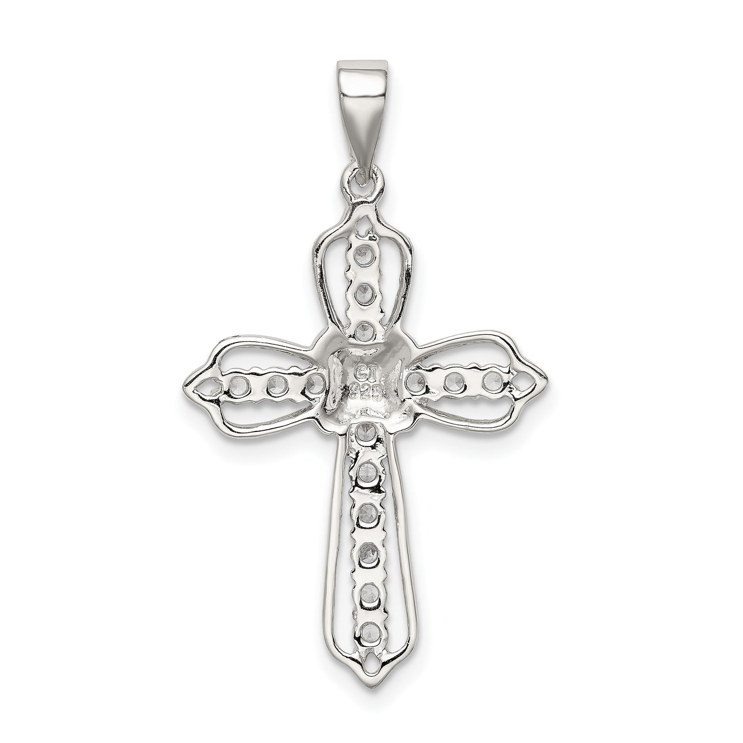 Sterling Silver Rhodium-Plated Cz Cross Pendant