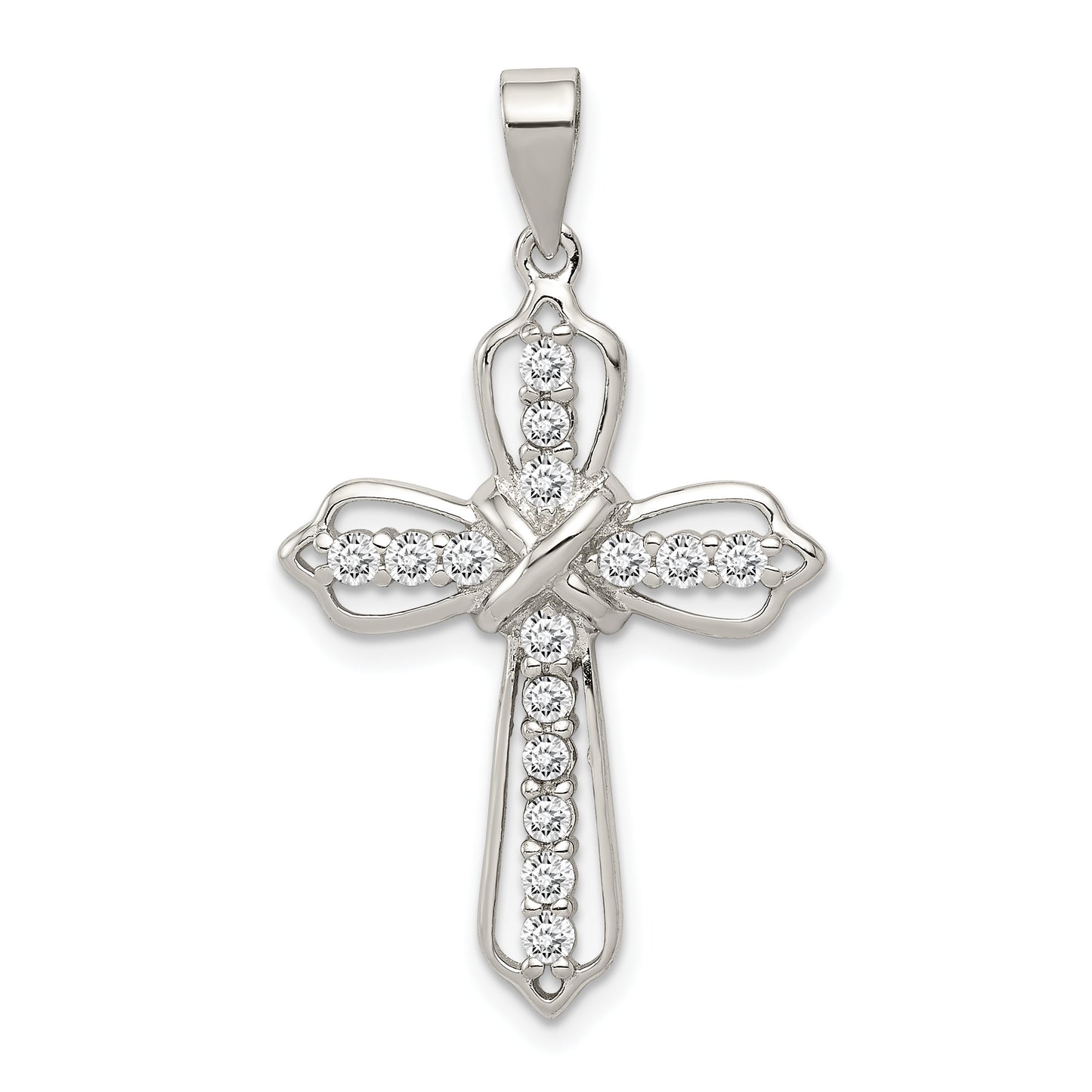 Sterling Silver Rhodium-Plated Cz Cross Pendant