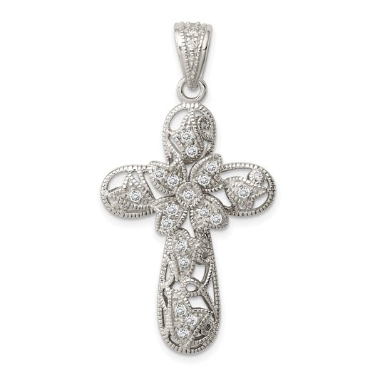 Sterling Silver Rhodium-Plated Cz Cross Pendant