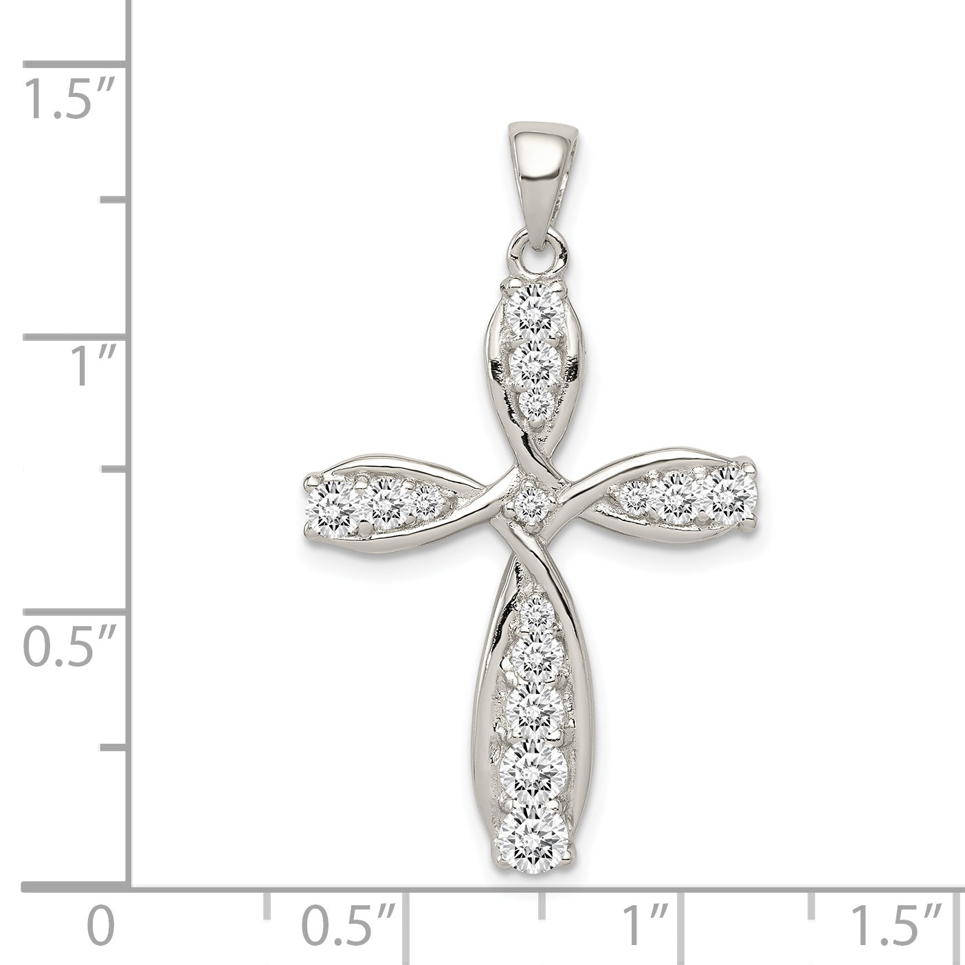 Sterling Silver Rhodium-Plated Cz Cross Pendant