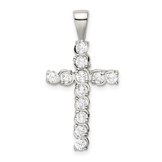 Sterling Silver Rhodium-Plated Cz Latin Cross Pendant