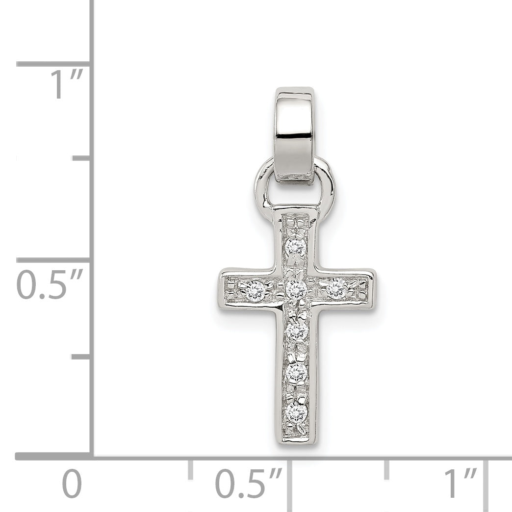 Sterling Silver Rhodium-Plated Cz Latin Cross Pendant