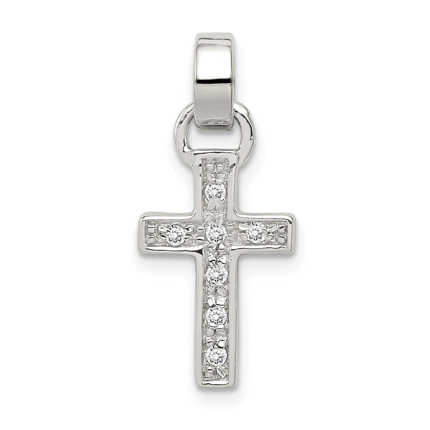 Sterling Silver Rhodium-Plated Cz Latin Cross Pendant