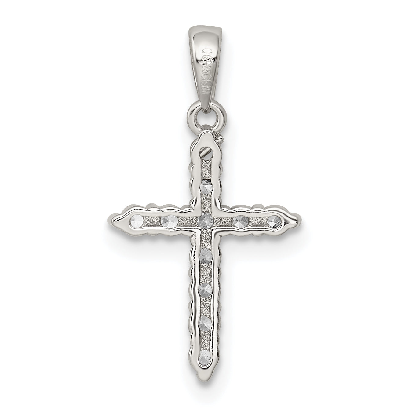 Sterling Silver Rhodium-Plated Cz Cross Pendant