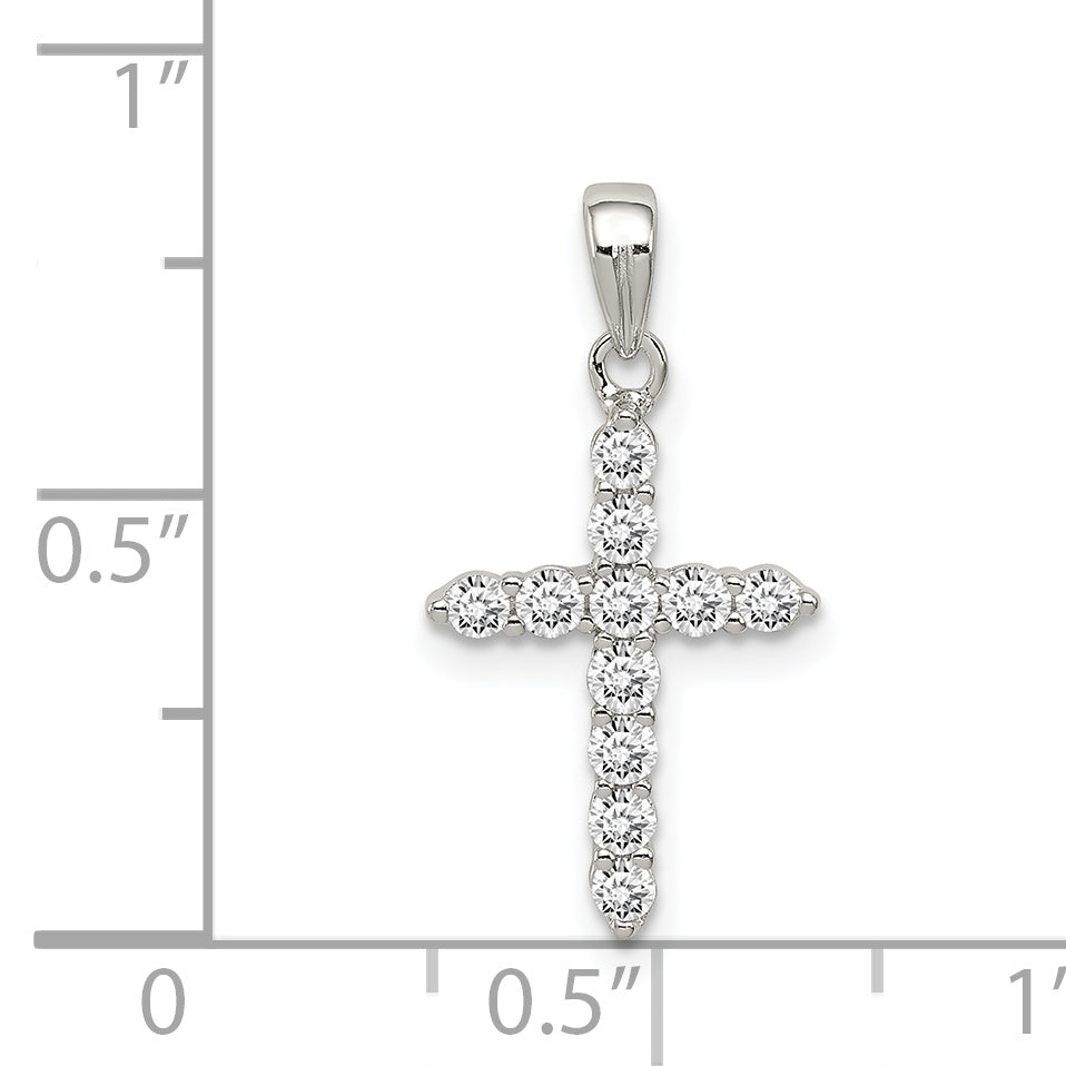 Sterling Silver Rhodium-Plated Cz Cross Pendant