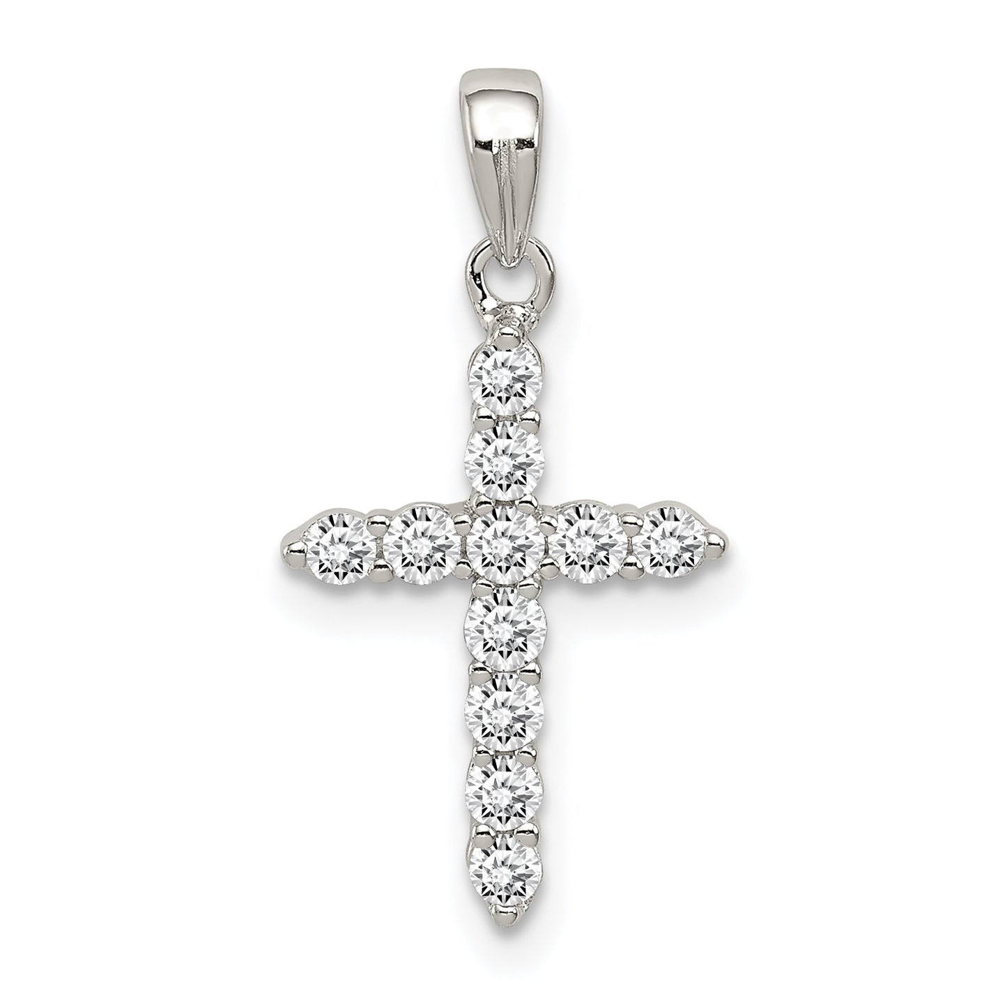 Sterling Silver Rhodium-Plated Cz Cross Pendant