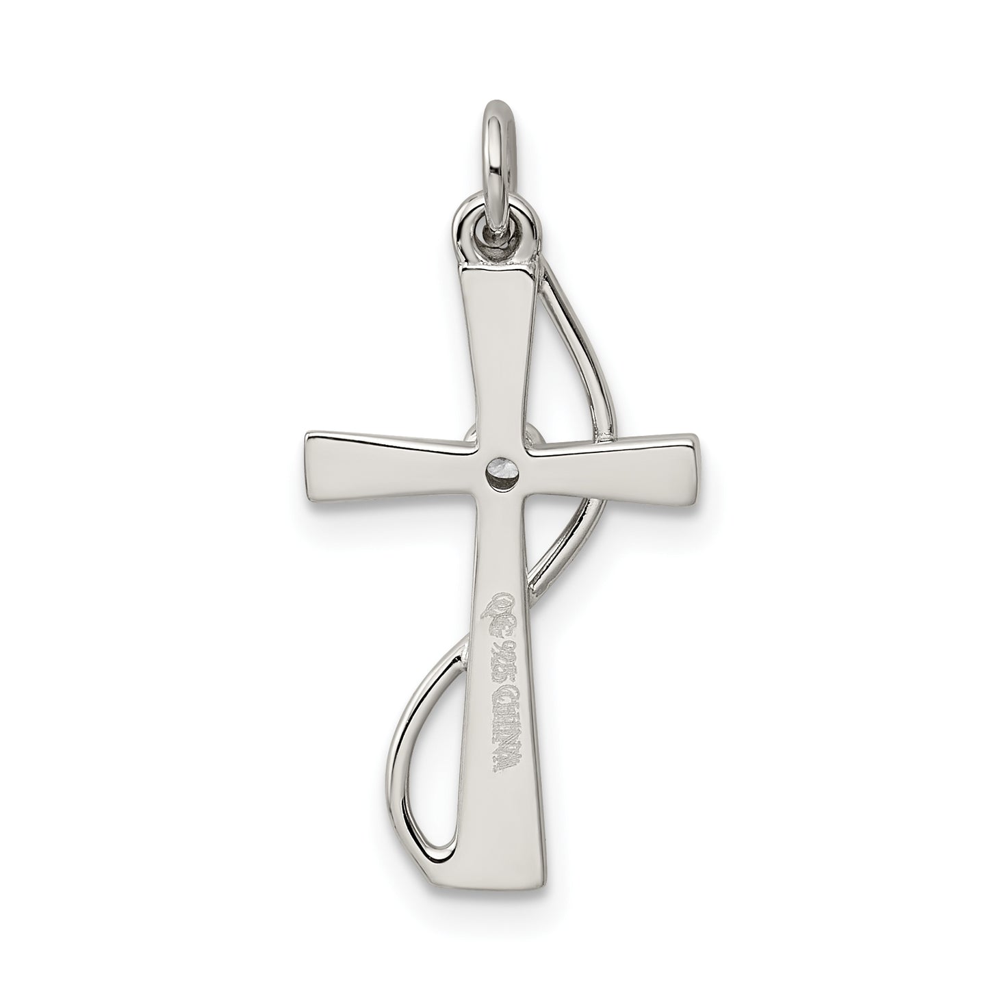 Sterling Silver Rhodium-Plated Cz Cross Pendant