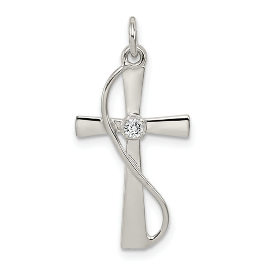 Sterling Silver Rhodium-Plated Cz Cross Pendant