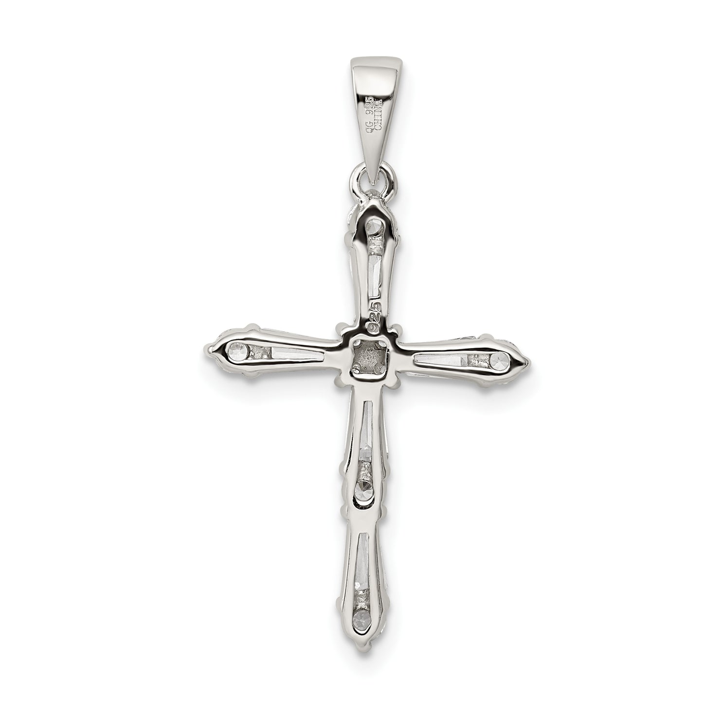 Sterling Silver Rhodium-Plated Cz Cross Pendant