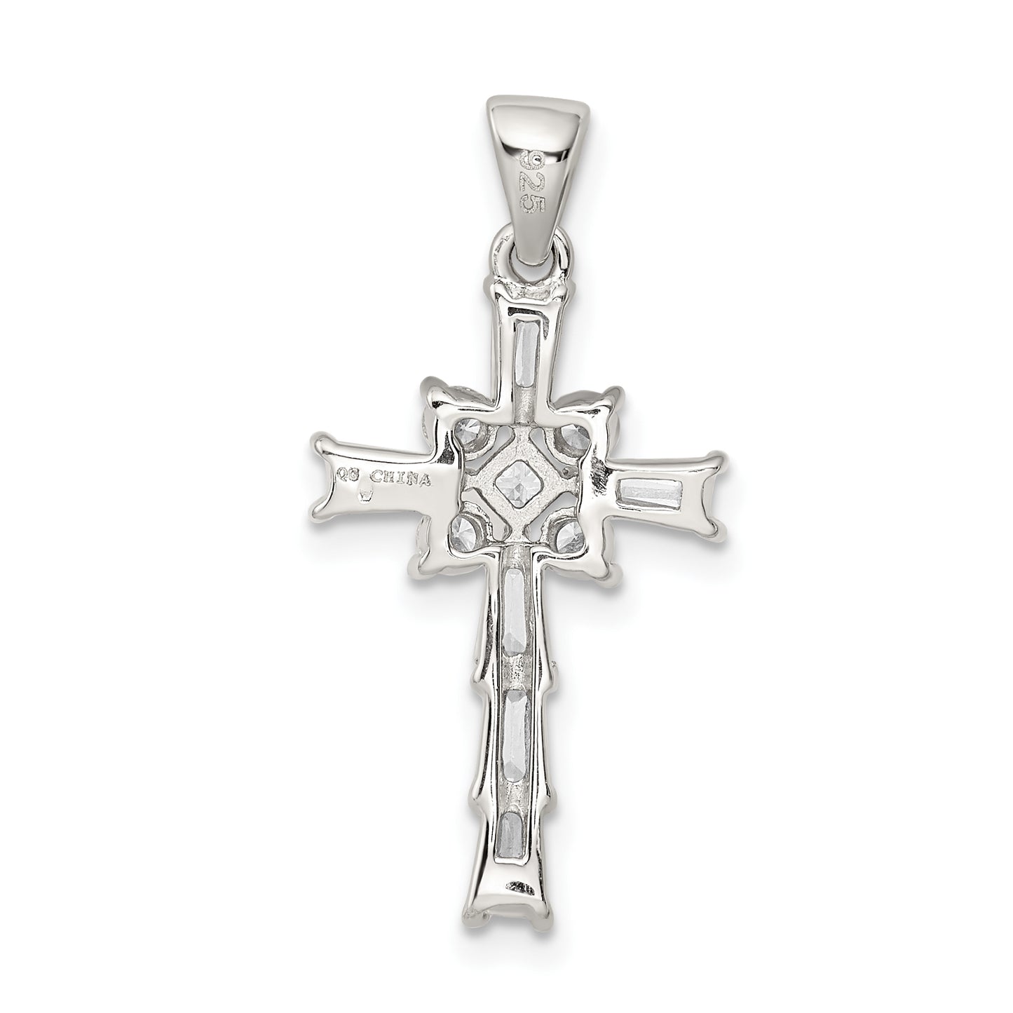 Sterling Silver Rhodium Plated Cz Latin Cross Pendant