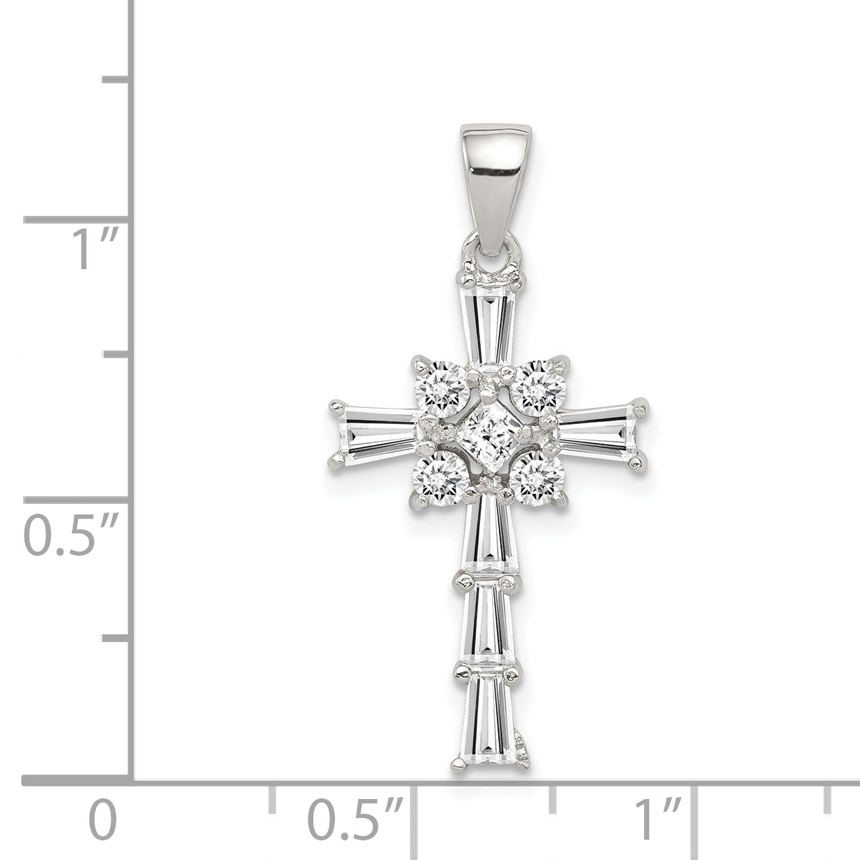 Sterling Silver Rhodium Plated Cz Latin Cross Pendant