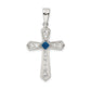 Sterling Silver Rhodium-Plated Blue Cz Center & Passion Cross Pendant