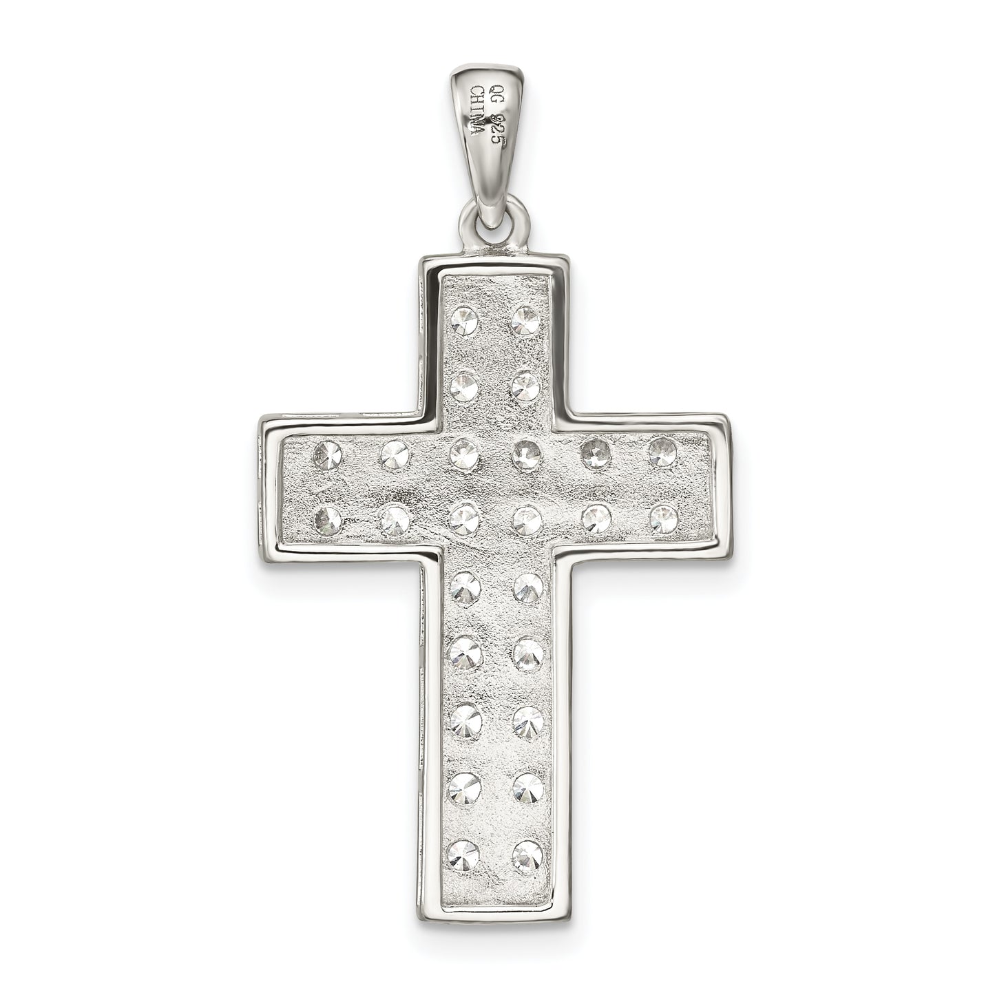 Sterling Silver Rhodium-Plated Cz Latin Cross Pendant