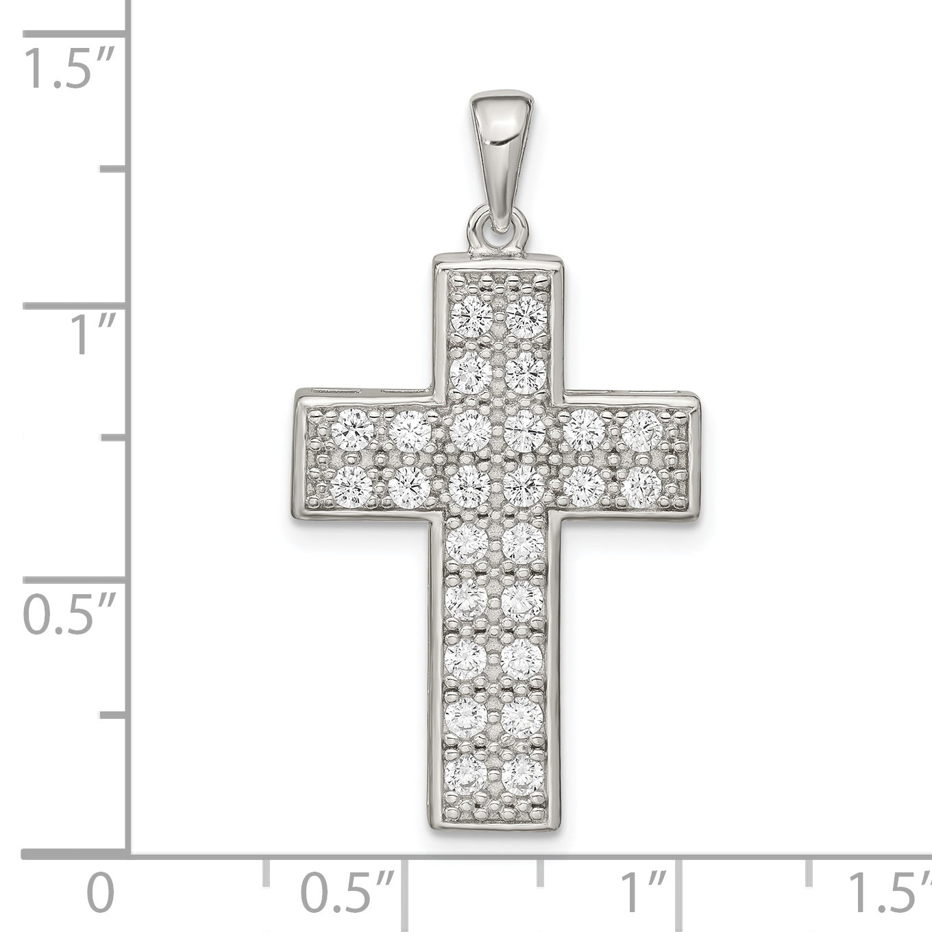 Sterling Silver Rhodium-Plated Cz Latin Cross Pendant