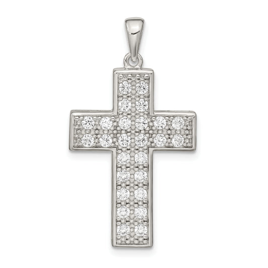 Sterling Silver Rhodium-Plated Cz Latin Cross Pendant