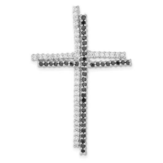 Sterling Silver Black & Clear Cz Cross Slide Pendant