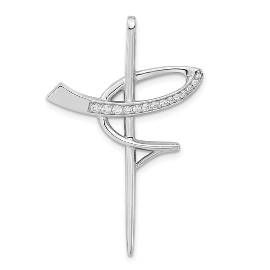 Sterling Silver Rhodium-Plated Cz Cross Pendant