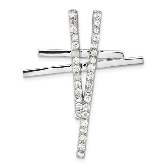 Sterling Silver Polished Fancy Cz Cross Slide Pendant