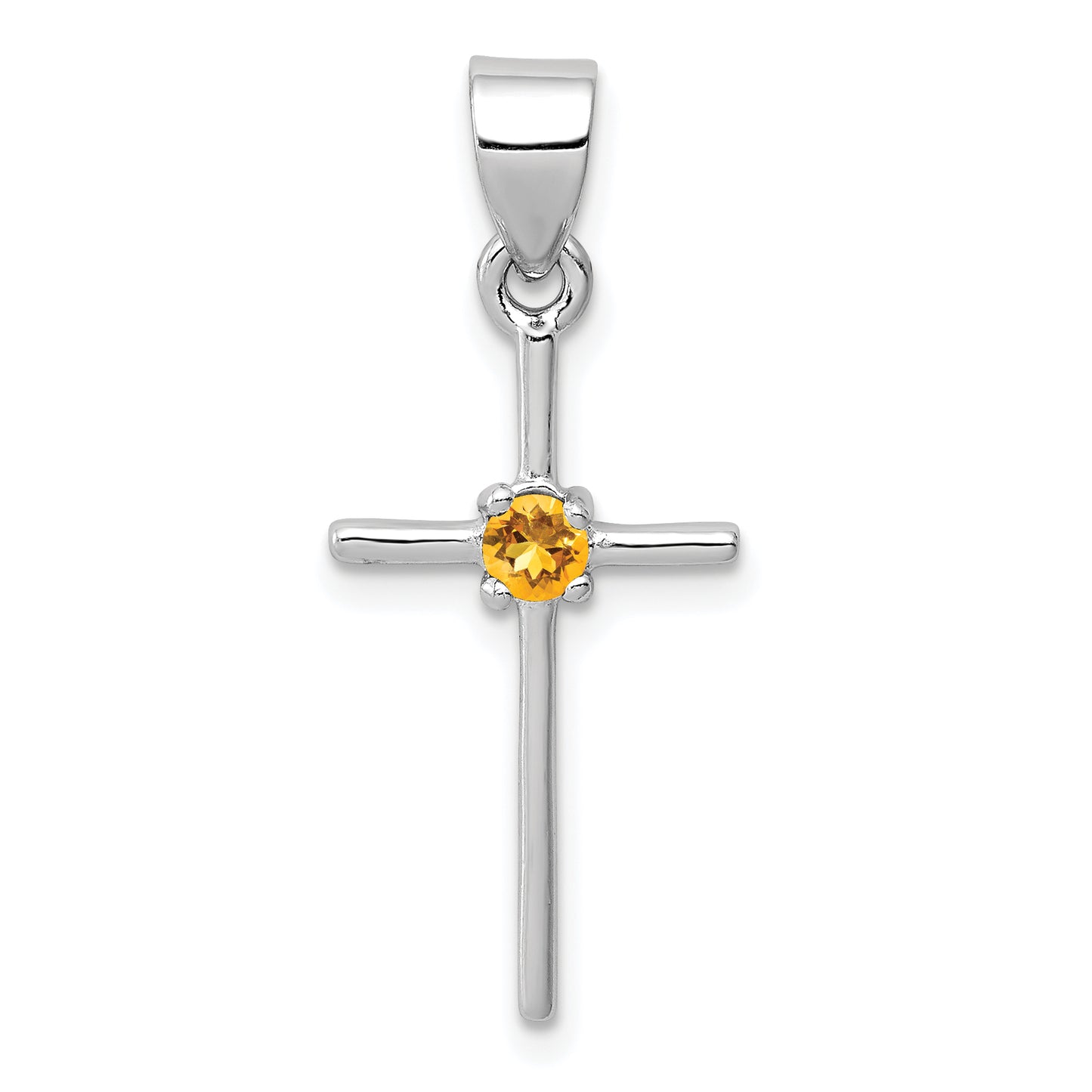 Sterling Silver Rhodium-Platedcitrine Cross Pendant