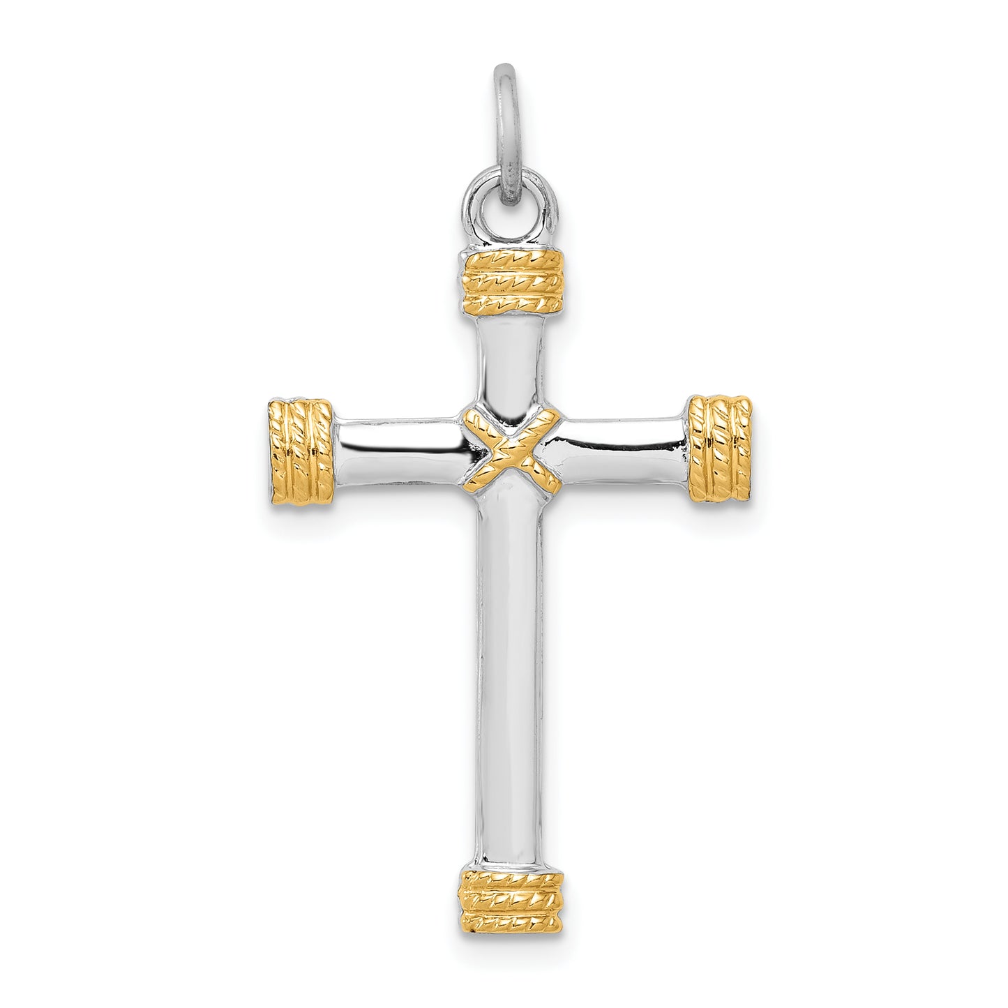 Sterling Silver Rhodium-Plated & 18K Gold-Plated Rope Cross Pendant