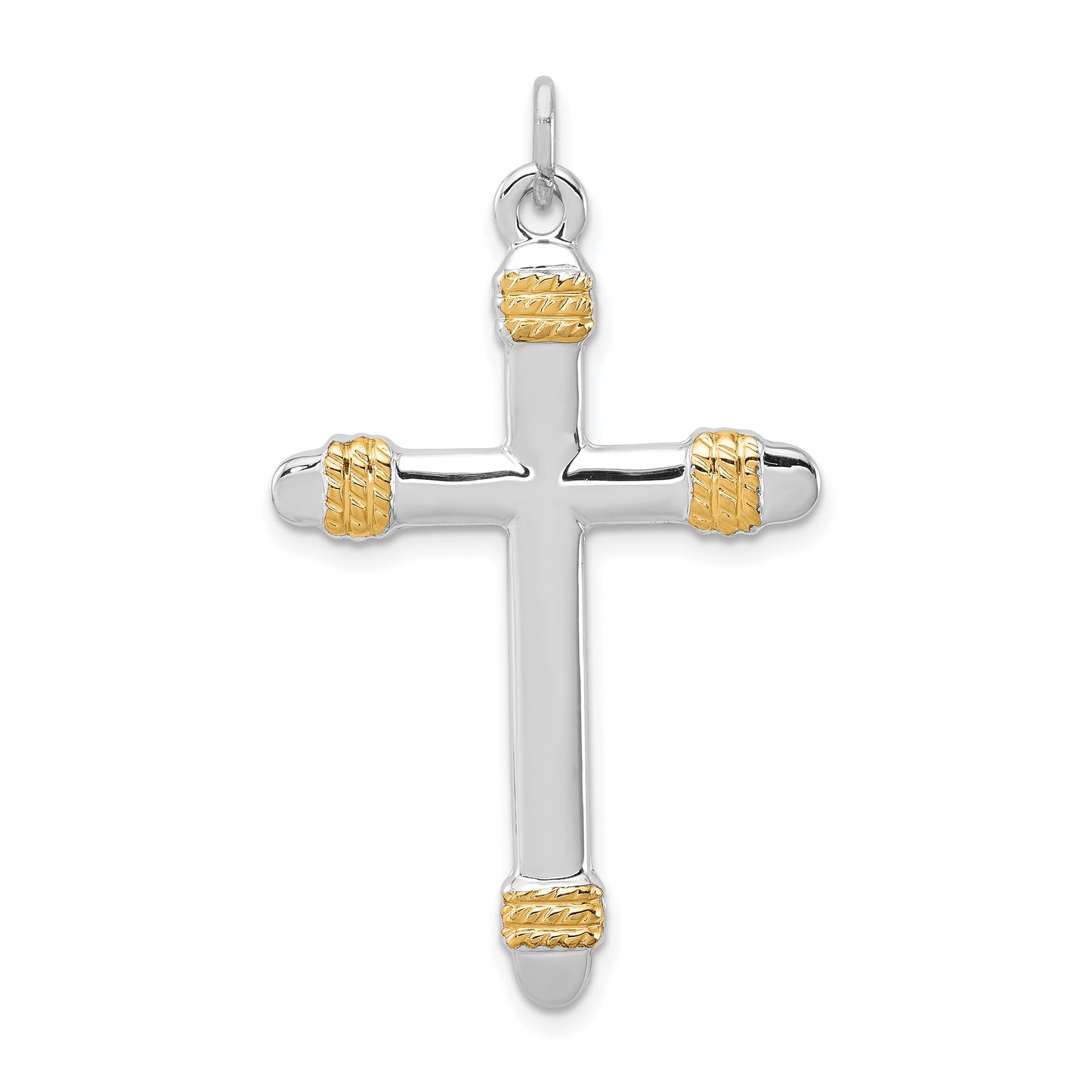 Sterling Silver Rhodium-Plated & 18K Gold-Plated Rope Cross Pendant