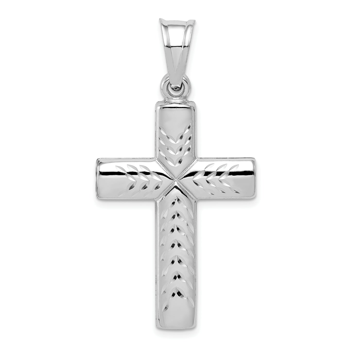 Sterling Silver Rhodium-Plated Diamond -Cut Cross Pendant