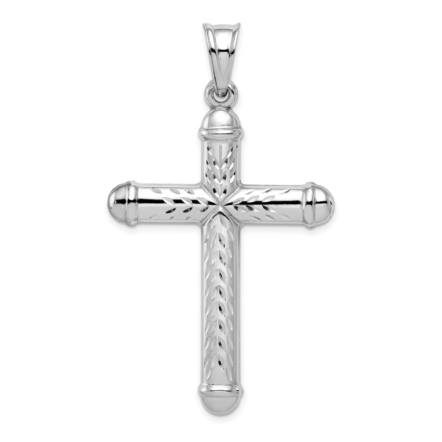 Sterling Silver Rhodium-Plated Diamond -Cut Reversible Cross Pendant