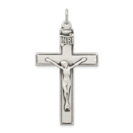 Sterling Silver Antiqued Inri Crucifix Pendant