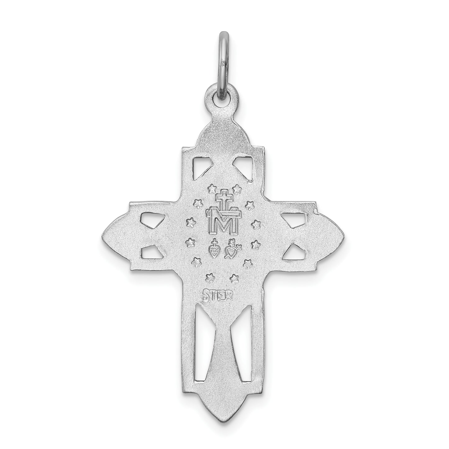 Sterling Silver Rhodium-Plated Miraculous Medal Cross Pendant